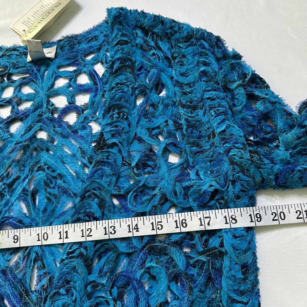 Chico's Silk Jacket Sz 0 S Talula Flower Bell Open Knit Boho Mermaidcore Artsy - Picture 6 of 12